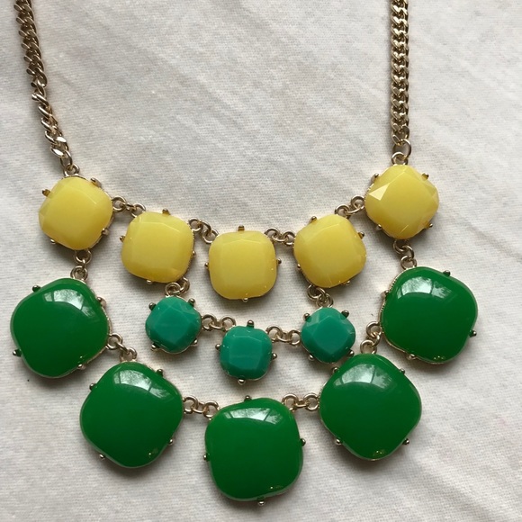 Statement Necklace-Green, Blue-green, Yellow - Picture 2 of 3